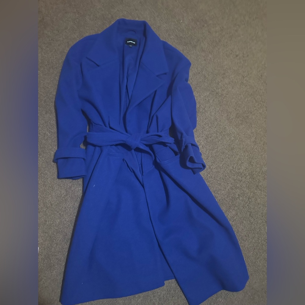 Express women’s tie belt coat royal blue size XL